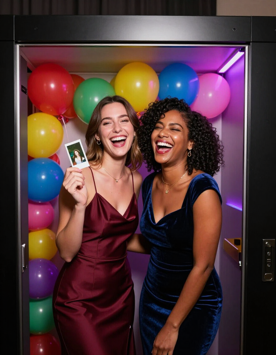 Guests laughing at photo booth